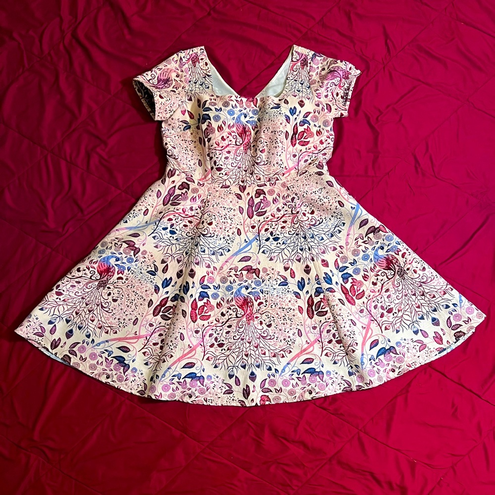 EShakti cream jacquard Valerie tea dress w/ peacock design & red sparkle 2x 22w